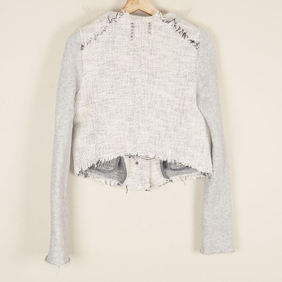 Free People We the Free Asymmetrical Cropped Tweed Jacket Womens Sz 8 - Picture 2 of 8